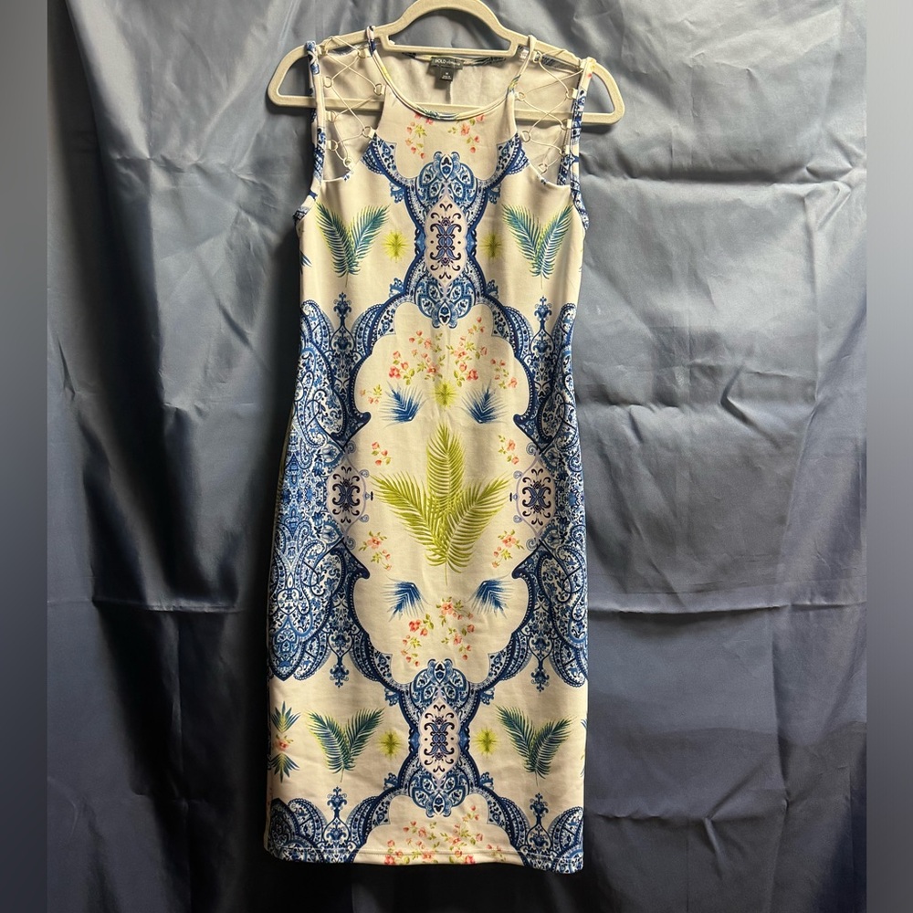 Bold Elements Blue And Green Patterned Dress - image 1